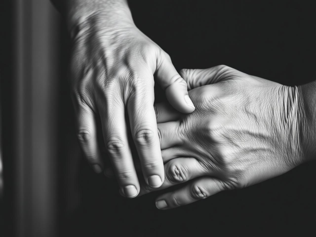 Caregiver and patient hands